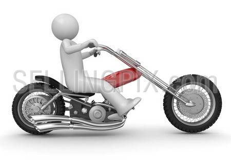 Biker riding chopper – 3d characters isolated on white background series