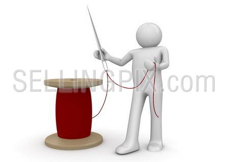 Tailor with needle, thread and spool – 3d characters isolated on white background series