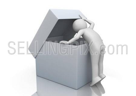 Curious man peeping into the package – 3d characters isolated on white background series