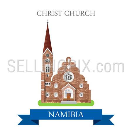 Christ Church in Windhoek in Namibia. Flat cartoon style historic sight showplace attraction web site vector illustration. World countries cities vacation travel sightseeing Africa collection.