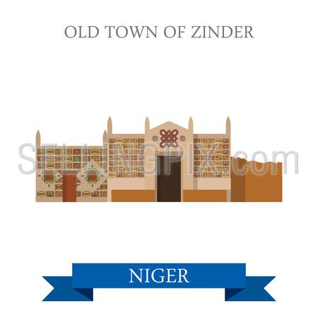 Old Town of Zinder in Niger. Flat cartoon style historic sight showplace attraction web site vector illustration. World countries cities vacation travel sightseeing Africa collection.