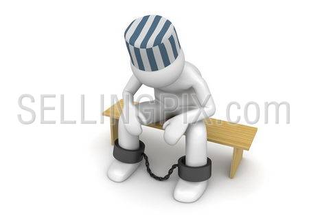 Prisoner on a bench (3d characters isolated on white background series)