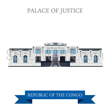 Palace of Justice in Kinshasa in Republic of the Congo. Flat cartoon style historic sight showplace attraction web site vector illustration. World cities vacation travel sightseeing Africa collection