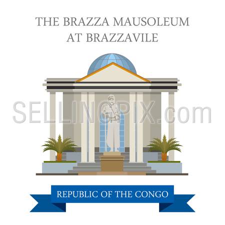 The Brazza Mausoleum at Brazzaville in Republic of the Congo. Flat cartoon style historic sight showplace attraction web site vector illustration. World countries cities vacation travel collection.