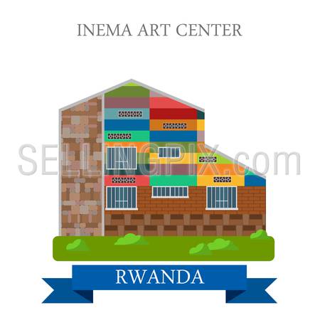 Inema Art Center in Rwanda. Flat cartoon style historic sight showplace attraction web site vector illustration. World countries cities vacation travel sightseeing Africa collection.