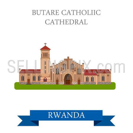 Butare Catholic Cathedral in Rwanda. Flat cartoon style historic sight showplace attraction web site vector illustration. World countries cities vacation travel sightseeing Africa collection.