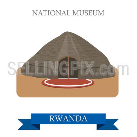 National Museums of Rwanda in Butare. Flat cartoon style historic sight showplace attraction web site vector illustration. World countries cities vacation travel sightseeing Africa collection.