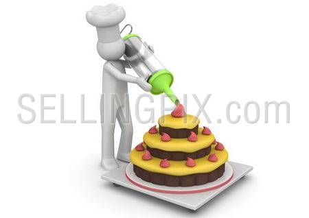 Confectioner working with creme (3d characters isolated on white background series)