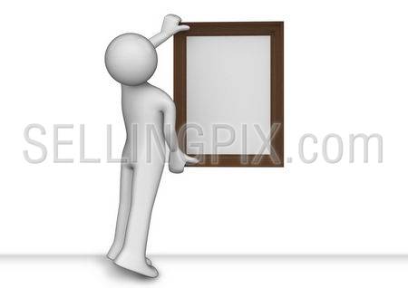 Hanging on some picture in the frame (3d characters isolated on white background series)
