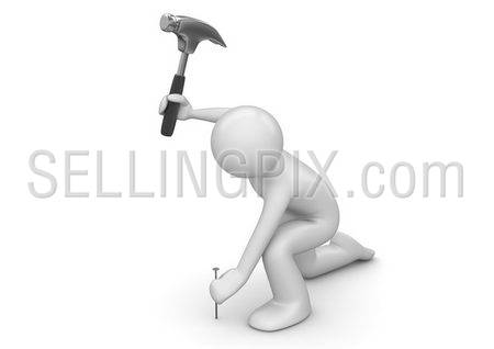 Man hammers in the nail (3d characters isolated on white background series)
