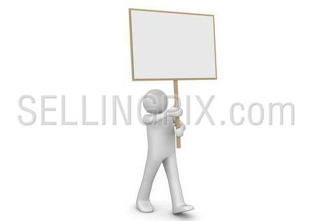 Man with banner (3d characters isolated on white background series)