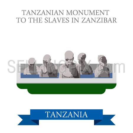 Tanzania Monument to the Slaves in Zanzibar. Flat cartoon style historic sight showplace attraction web site vector illustration. World countries cities vacation travel sightseeing Africa collection.