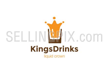 Drink Glass Splash as Crown Logo design vector template.
Liquid alcoholic Logotype concept icon