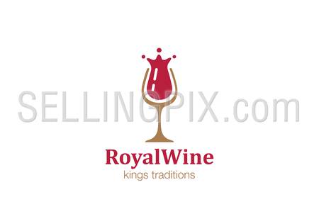 Wine Glass Splash as Crown Logo design vector template.
Liquid alcoholic drink Logotype concept icon