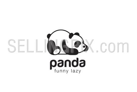 Panda bear silhouette Logo design vector template.
Funny Lazy animal Logotype concept icon.