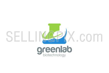 Organic Green Bio Lab Logo design vector template Negative space style.
Test tube flask Chemistry laboratory Logotype. Research Science technology concept icon.