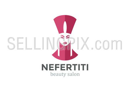 Nefertiti Head silhouette Beauty SPA salon Logo design vector template.
Ancient Woman Logotype concept icon Negative space style.