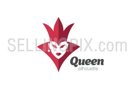 Royal Queen Woman silhouette Logo design vector template.
Female Crown Negative space Logotype concept icon.