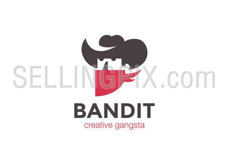 Cowboy in Hat Bandit Logo design vector template Negative space style.
Western Gangster man Logotype. Wild west concept icon.