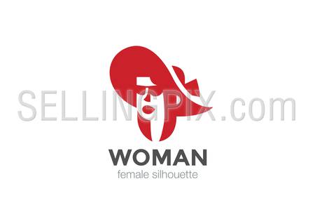 Beautiful Woman in Hat silhouette Logo design vector template Negative space style.
Female Head Logotype concept icon