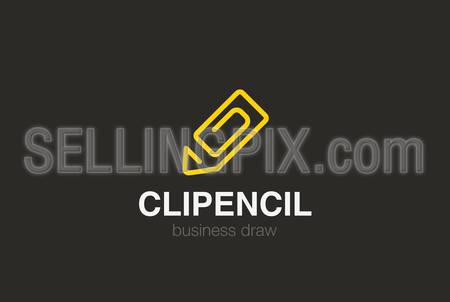 Pencil as Clip Logo design vector template Linear style.
Draw Logotype abstract concept icon.