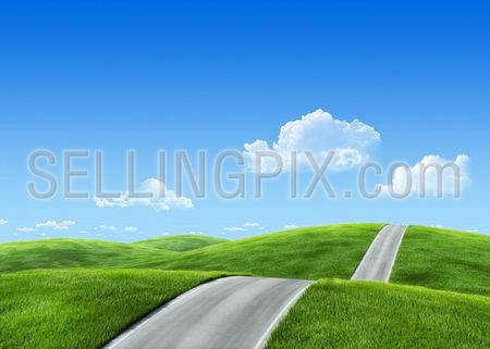 25 megapixel nature collection – Road across the meadow with roadsign
