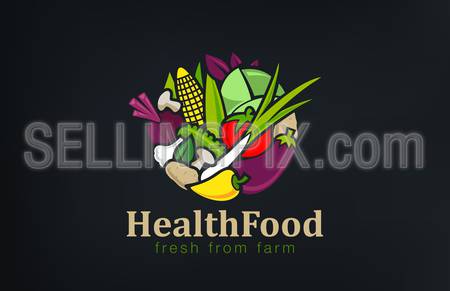 Vegetables mix Logo design vector template circle shape.
Vegetarian food Logotype concept. Shop, Market concept idea