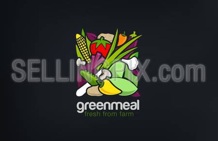 Mix Vegetables Logo design vector template square shape.
Vegetarian food Logotype concept. Shop, Market concept idea
