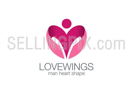 Man Wings as Heart shape Logo design vector template concept icon.
in Love man logotype.