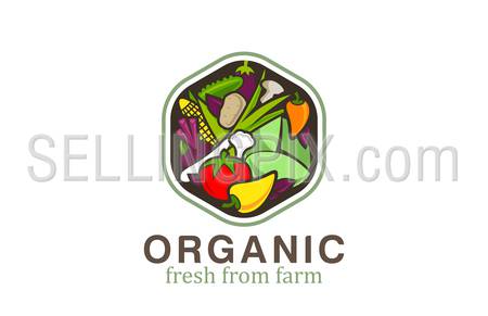 Vegetable Logo design vector template hexagon shape.
Vegetarian food Logotype concept. Shop, Market concept idea