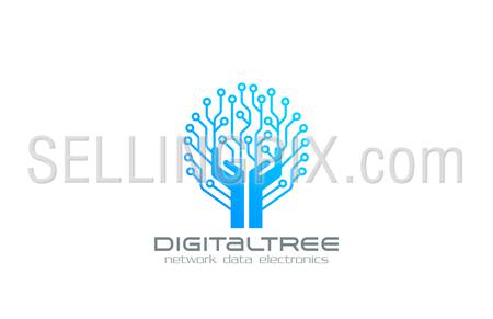 Digital Tree Logo Network technology business design vector template.
Chip Electronics logotype concept. Circuit circle icon.