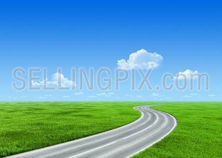 Very detailed 7000px road over grass field – nature collection