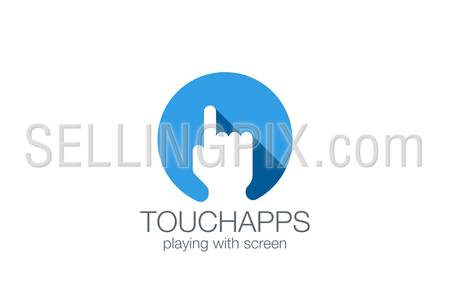 Finger Touch Screen applications technology logo design vector template.
Hand pressing button logotype concept long shadow icon.