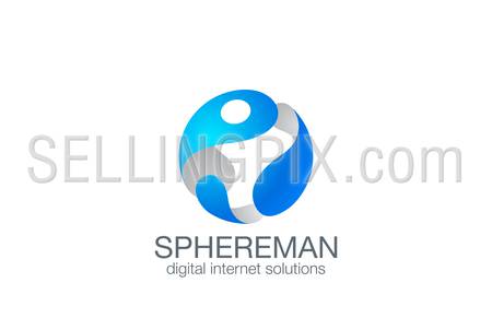 3D Sphere Virtual Man Logo design vector template.
Business Logotype technology circle creative concept.