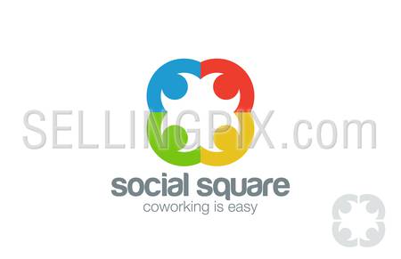 Social Logo design vector template. People holding hands Logotype.
Co-working network idea. Teamwork community, friendship concept.