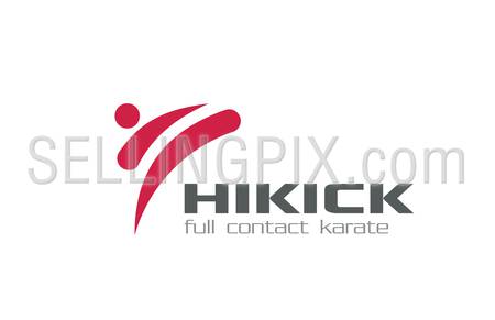 Karate Martial arts Logo design vector template.
Kick-boxing logotype concept. High Kick character abstract icon.