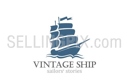 Vintage Ship Logo Sailing Boat design vector template.
Ancient Pirate Sailboat Logotype silhouette concept icon.