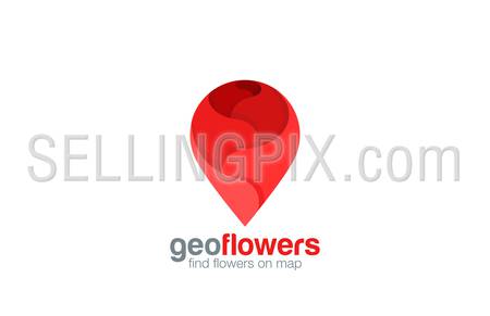 Geo pin Logo Flower shop design vector template.
Map Navigation symbol such as rose logotype icon.
