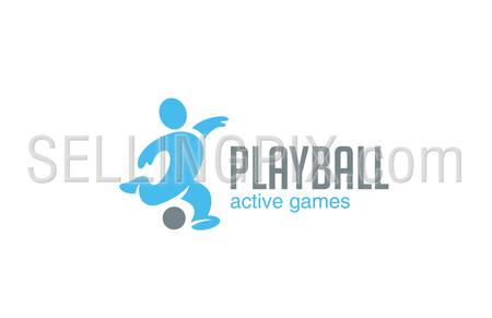 Football Logo Soccer player with ball vector design template.
Active sport logotype. Funny style footballer icon.
