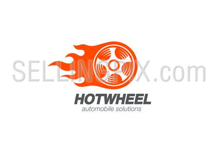Wheel in Fire flame Logo design vector template. Car Logotype.
Concept icon for race, auto repair service, tire shop.