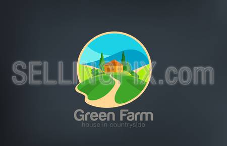 Green Farm Logo Villa ecology design vector template.
House in countryside Logotype Real Estate. Realty icon.