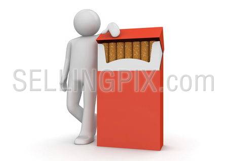 Smoker – Lifestyle collection. Fancy 3D character standing next to the opened pack of cigarettes. Pack’s surface is empty for your text / logo.