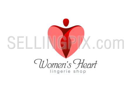 Lingerie shop logo design vector template. Heart Valentine day concept.
Woman love passion fashion logotype. Female Spa creative icon.