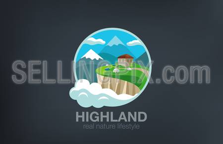 House in Mountains Logo Travel  eco design vector template.
Green Farm ecology products Logotype. Adventure trip icon.