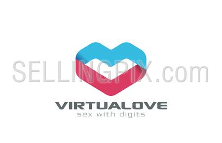 Virtual Love dating Ribbon shape Heart Logo design vector template.
Medical Cardiology Creative concept. Valentines Day Logotype.