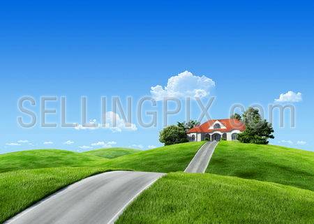 Very detailed 6000px house on green meadow – Nature collection