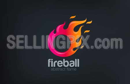 Fireball Logo Fire flame abstract design vector template.
Circle shape fast speed comet logotype icon.