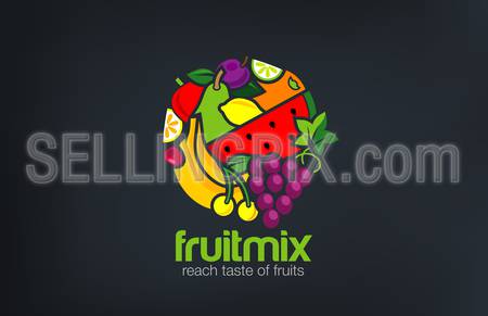 Fruit mix Logo design vector template circle shape.
Vegetarian food Logotype concept. Shop, Market concept idea