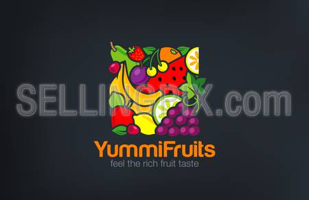 Mix Fruits Logo design vector template square shape.
Vegetarian food Logotype concept. Shop, Market concept idea