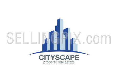 Real Estate Logo Buildings on the horizon design vector template.
Cityscape Construction Realty Logotype. Skyscrapers Architecture icon.